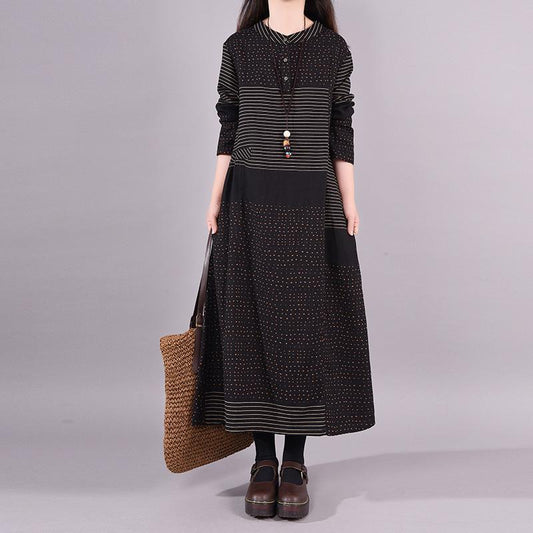 Buykud Wave Point Stripe Retro Casual Comfortable Dress