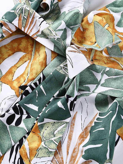 Printed Leaf Pattern Falbala Bohemia Jumpsuits