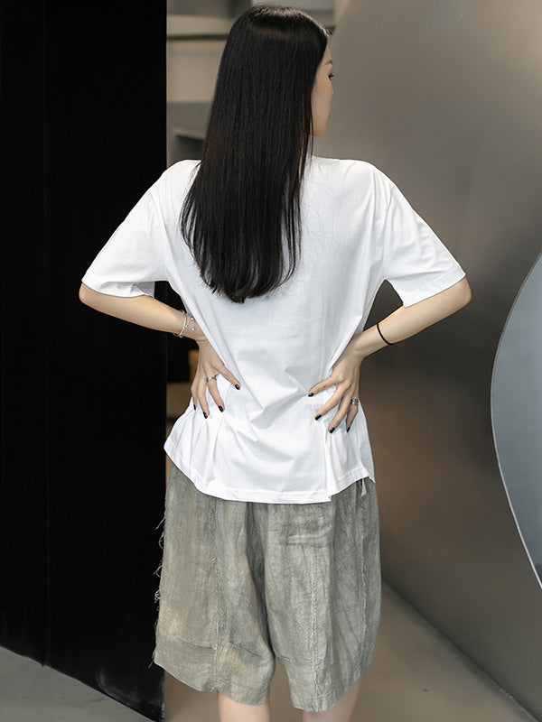 Stylish Round-Neck Irregularity Short Sleeve T-Shirt Tops