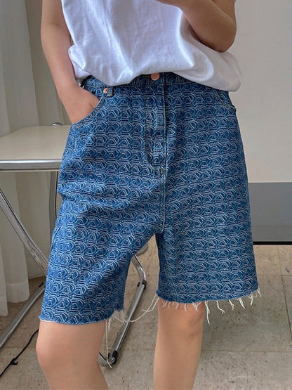 Stylish High Waisted Printed Fringed Fifth Jean Pants