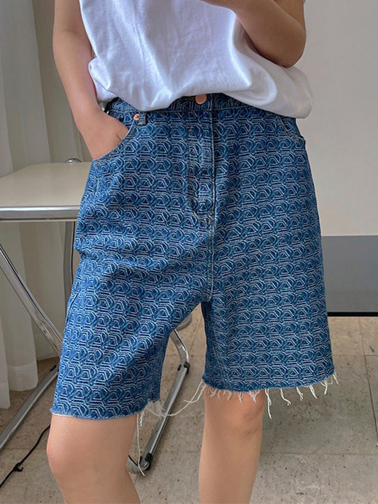 Stylish High Waisted Printed Fringed Fifth Jean Pants