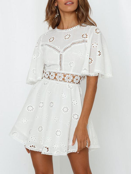 Embroidered Lace Hollow Split-joint Mini Dresses