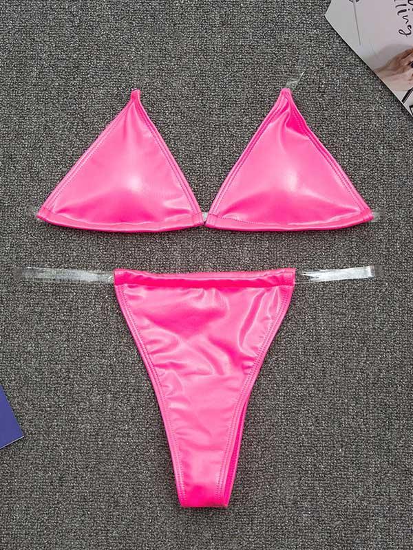 Solid Color Light Skin Triangles Split Bikini Swimsuit