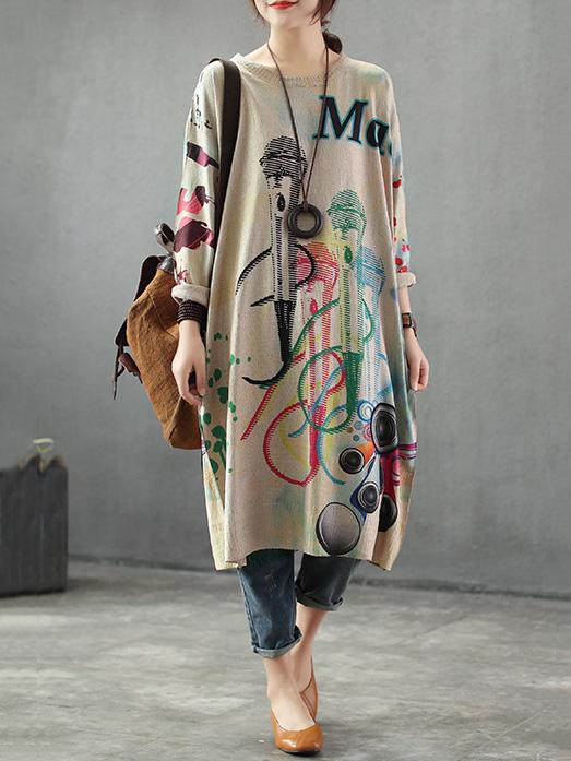 Loose Printed Knitting Sweater Dresses
