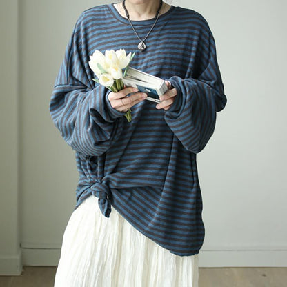 Buykud Retro Classic Stripe Batwing Sleeve Loose Shirt