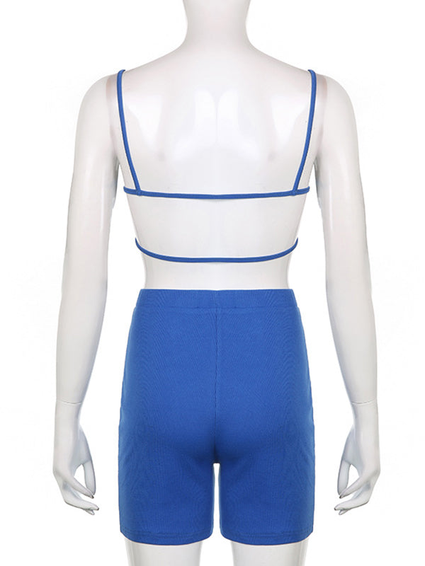 Spaghetti-Neck Letter Print Vest&Shorts Suits