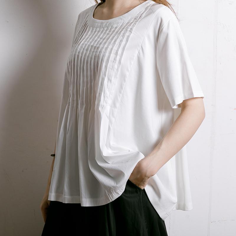 Comfortable Solid Color Pleated Summer T-Shirt