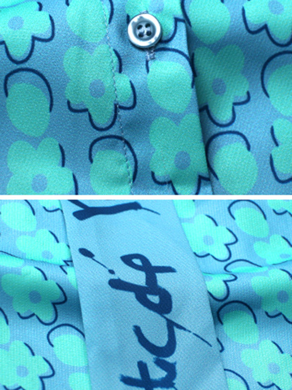 Stylish Split-Joint Printed Stand Collar Tie Short Sleeves Blouses