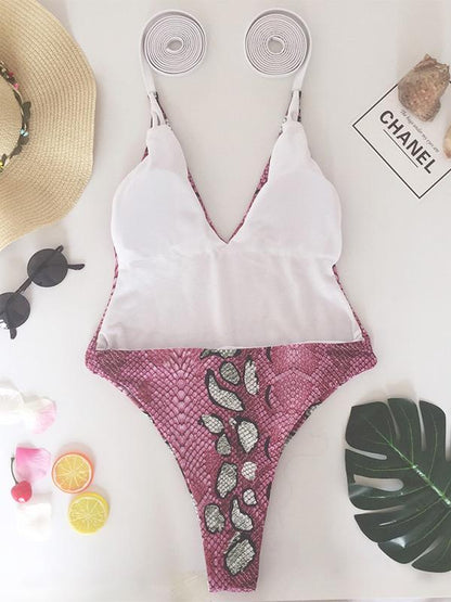 Sexy Snake Skin Bandage One Piece Swimwear