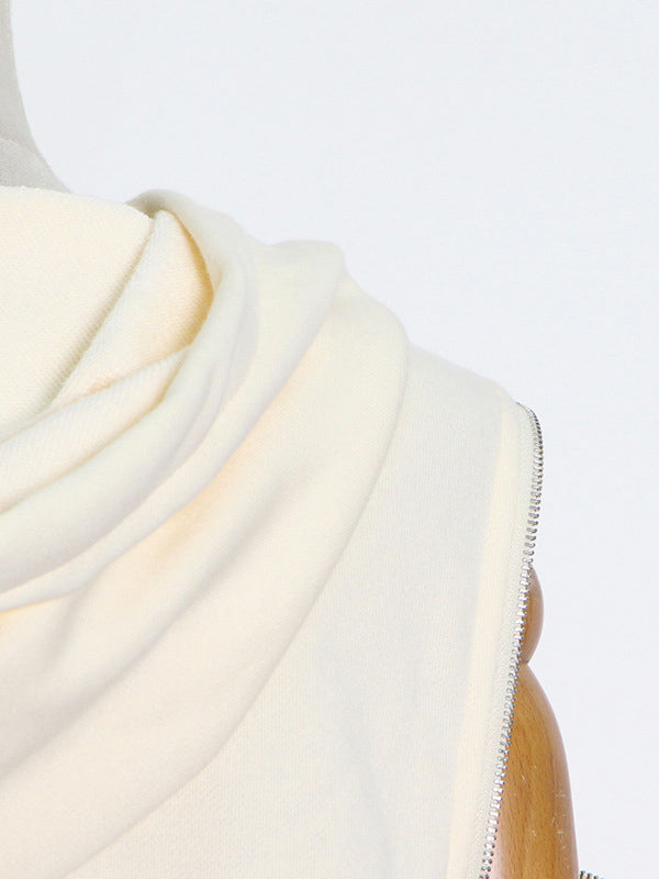 Fashion Solid Color Split-Joint Cold Shoulder Hoodies Top
