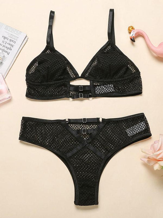 Triangle Net Yarn Hollow Split Lingerie Set