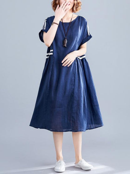 Loose Blue Split-joint Dress