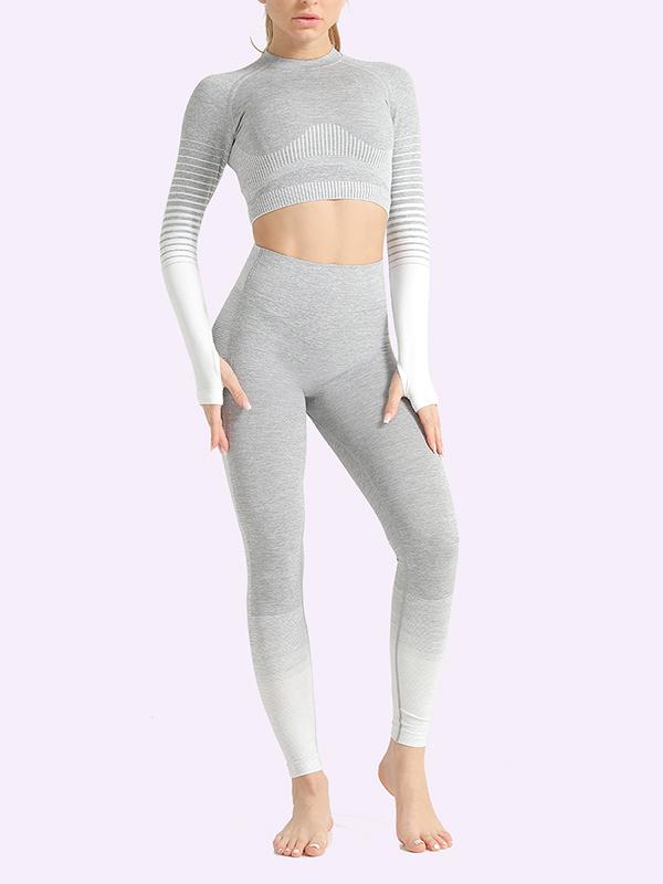 Sexy  Contrast Color Long Sleeves Yoga Suits