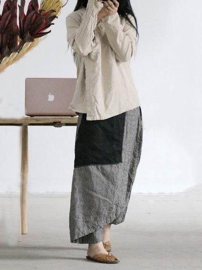 VINTAGE PLAID SPLIT-JOINT CROPPED LINEN PANTS