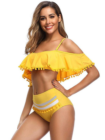 Fashion Off-the-shoulder Tassel Bikini Swimsuit