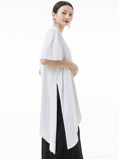 Original Irregular Solid Color Split-Joint T-Shirt Top