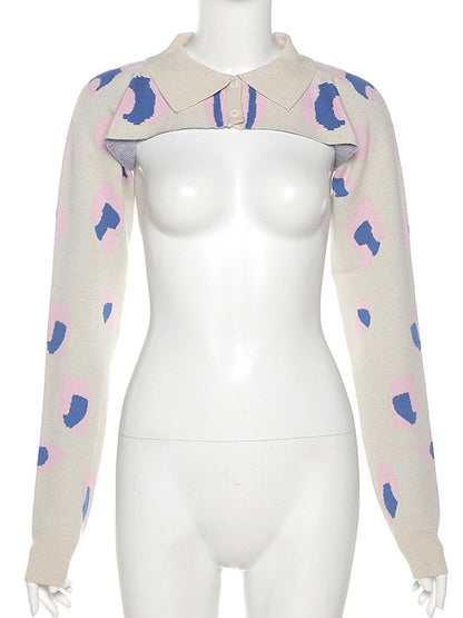 Stylish Buttoned  Lapel Long Sleeves Shawl Pullover & Sleeveless Vest