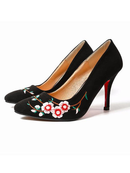 Pretty Embroidered Floral High Heels