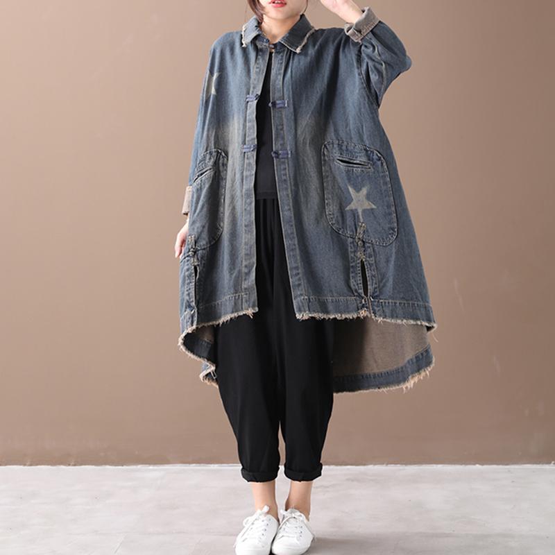 Buykud Casual Star Patchwork Loose Retro Coat