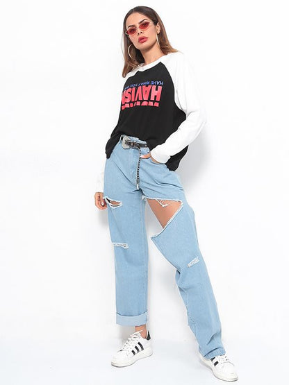 Irregular High Waist Chic Holes Jeans