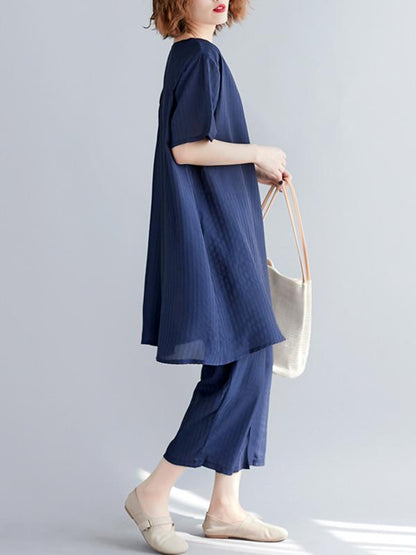 Solid T-Shirt + Straight Leg Pants Suit