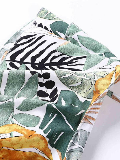 Printed Leaf Pattern Falbala Bohemia Jumpsuits
