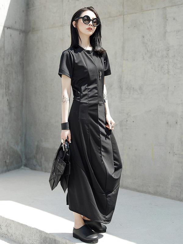 Simple Black Winkled Long Dress