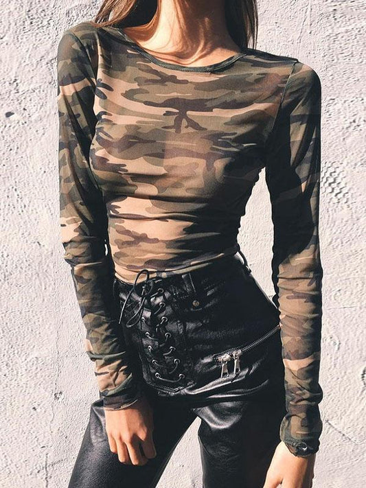 Sexy  Camouflage Long Sleeves T-shirt
