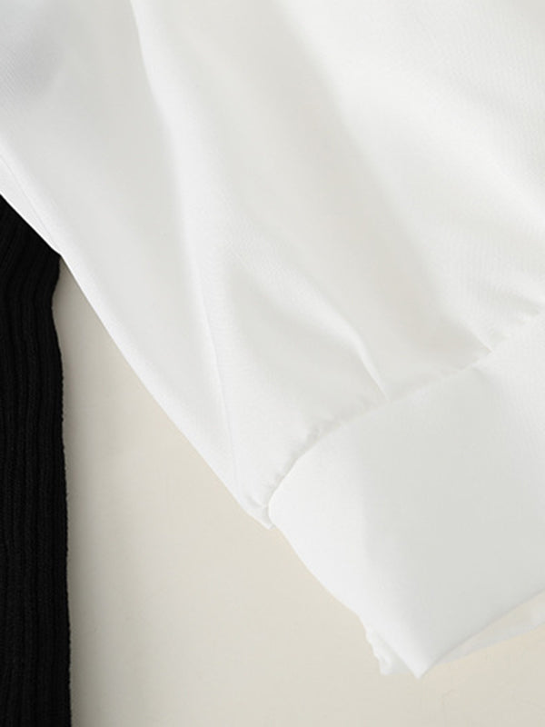 Original Contrast Color Puff Sleeves Cold Shoulder T-Shirt Top