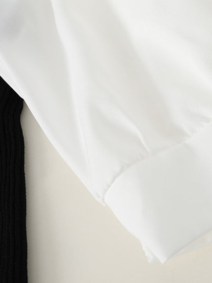 Original Contrast Color Puff Sleeves Cold Shoulder T-Shirt Top