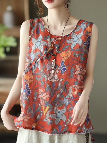 Original Floral Sleeveless Round-Neck Vest Tops
