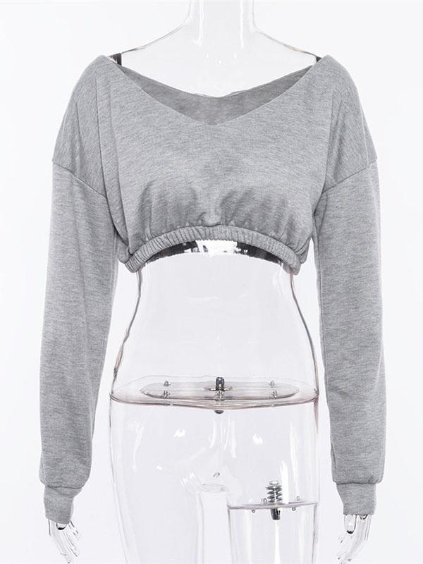 Sports V-Neck Hoodies&Sweatshirt Tops