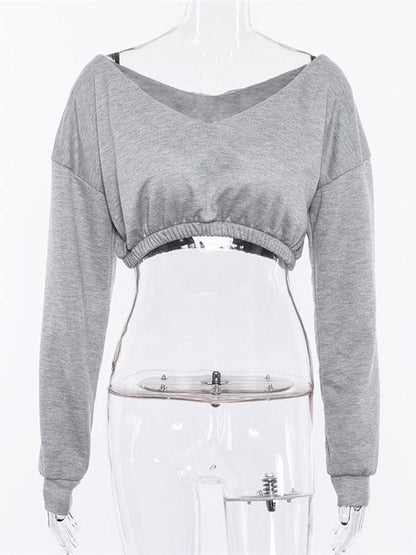 Sports V-Neck Hoodies&Sweatshirt Tops
