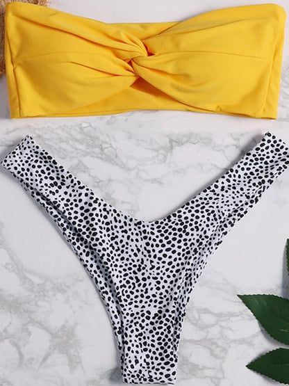Strapless Top With Lwopard Panty Bikini Set