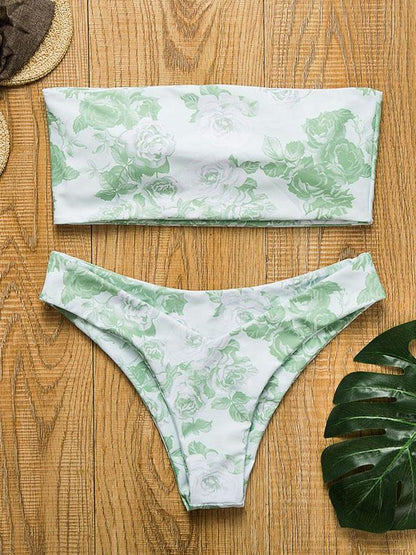 Bandeau Flowers&Leaves Printed Bikini