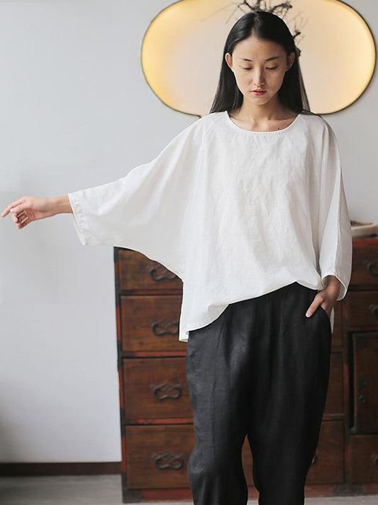 Loose Simple Ramie Cotton Blouses