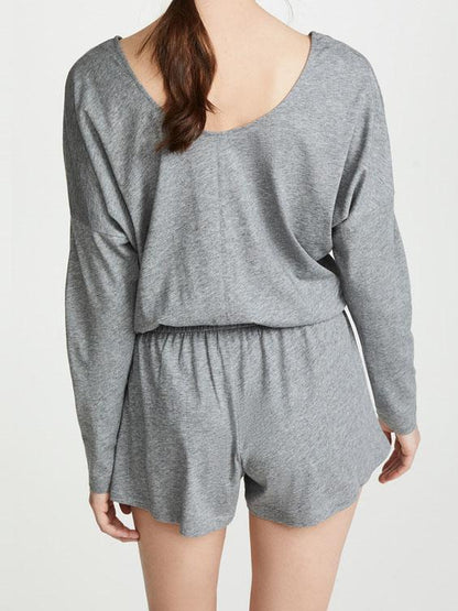 Casual V-neck Belted Rompers