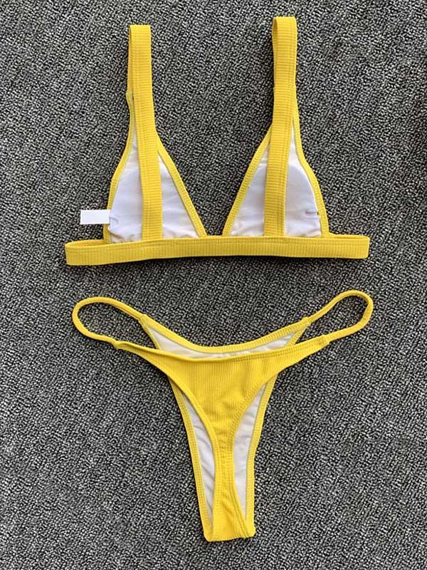 Solid Color Triangle Split Bikini Swimsuit