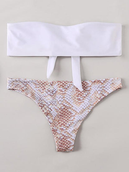 Strapless Knotted Snake Pattern Bikini Swimsuit