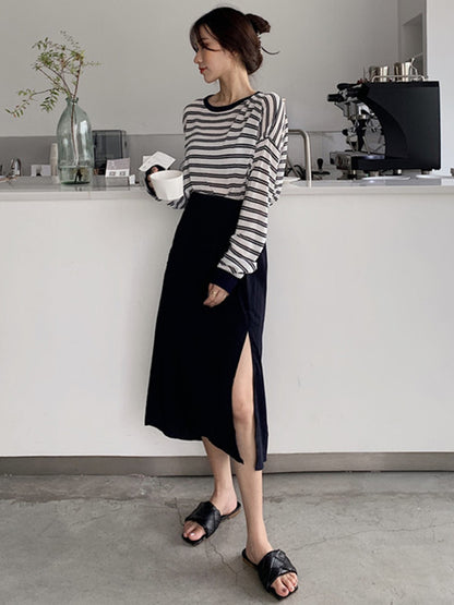 Original Solid Irregularity Split-Side A-Line Skirt