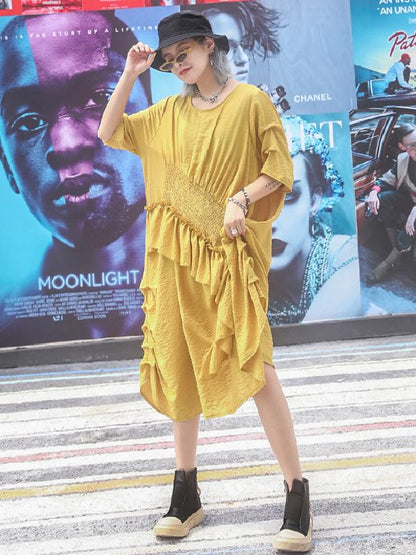 Loose Irregular Falbala Split-joint Long Dress