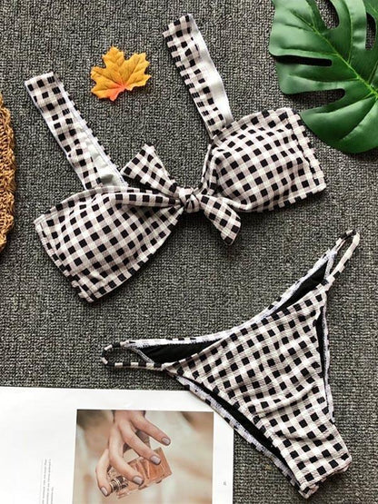 Sexy Plaid Bow-embellished  Bikinis Swimmer