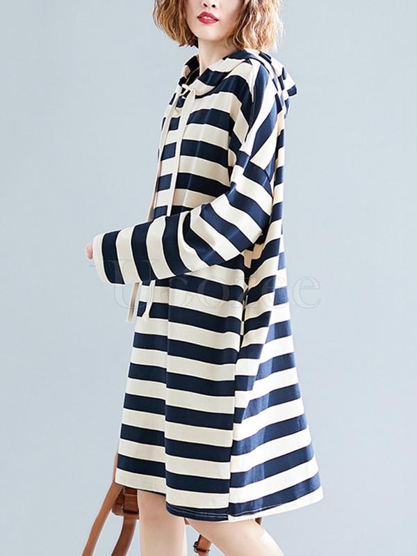 Casual Striped Hoodie Sweatshirt Dress