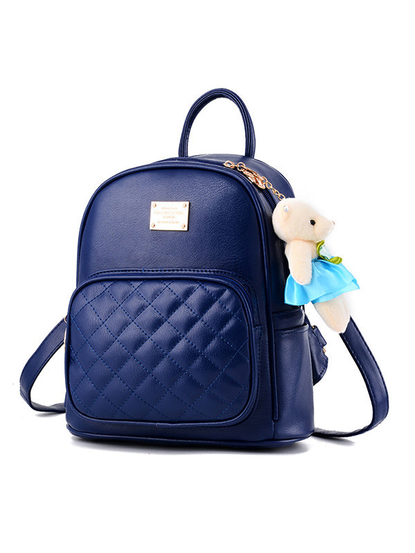 Original Solid Color Zipper PU Backpack