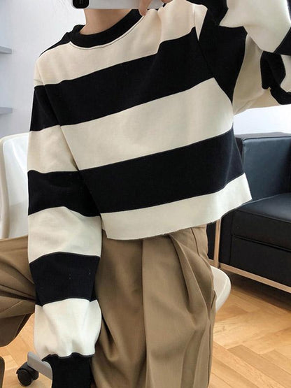 Loose Striped Short Sweatshirts