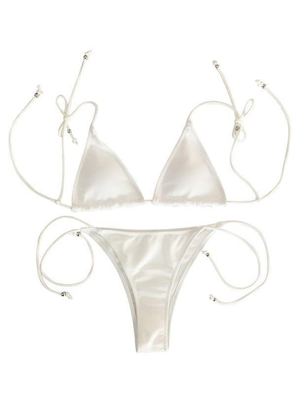 Solid Spaghetti Bandage Bikinis Swimwear