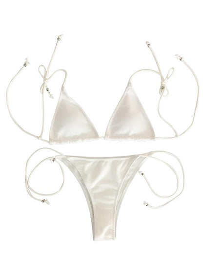 Solid Spaghetti Bandage Bikinis Swimwear