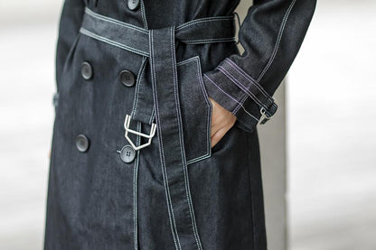 Cotton Solid Sashes Casual Office Lady Denim Coat
