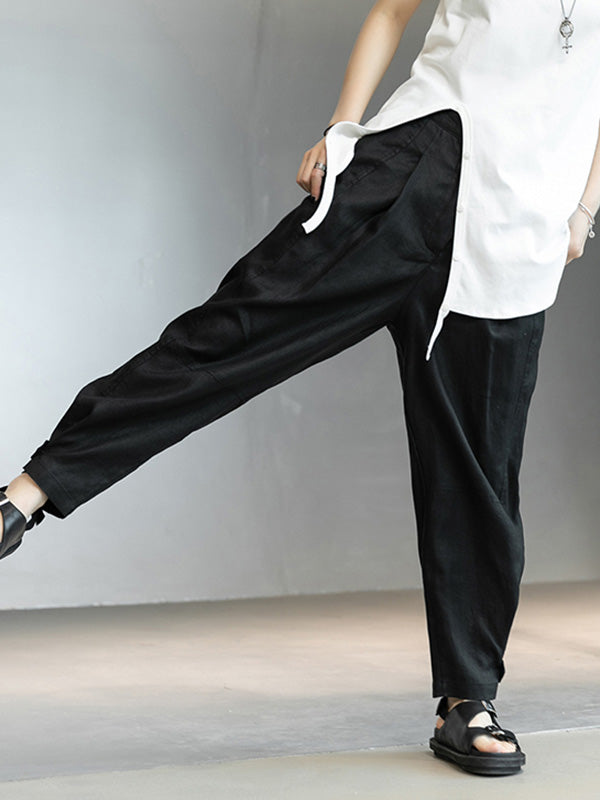 Casual Linen Solid Color Wide Leg Loose Pants