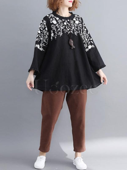 Loose Embroidered Round-neck Shirt